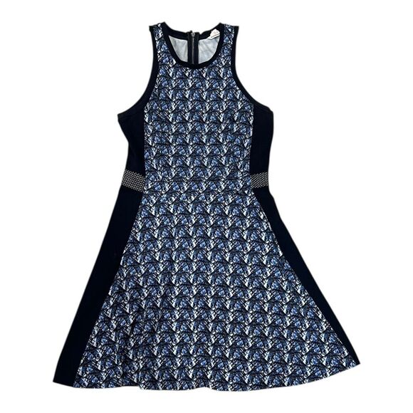 Club Monaco Navy Black Patterned Sleeveless Fit & Flare Dress 8 - Picture 1 of 3